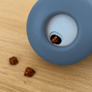 Slate Blue Pebble Slow Feeder Toy dispensing treat