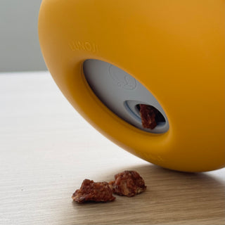 Pebble Slow Feeder Dog Toy with Treats Falling Out